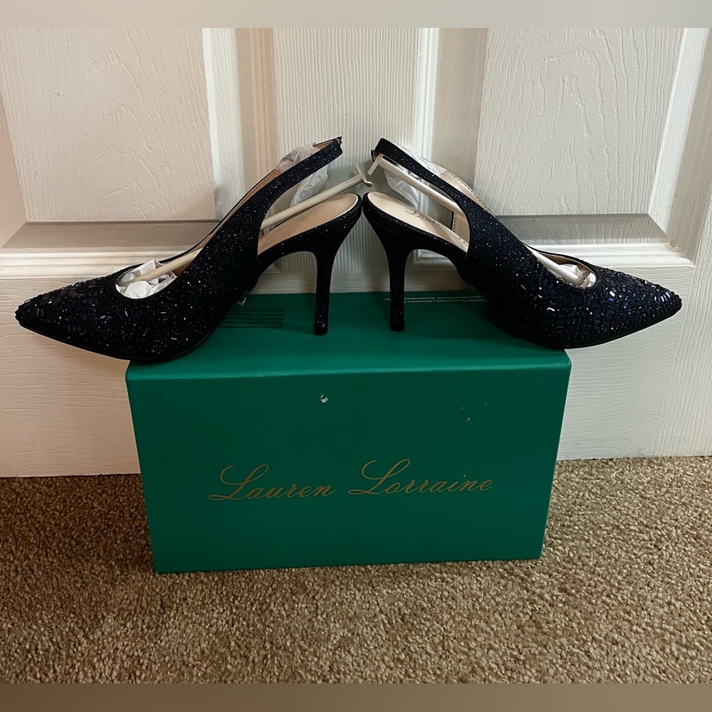 Lauren Lorraine/Rachel NWT Women's Navy Glitter Hi- Heels size 7 - Picture 3 of 5